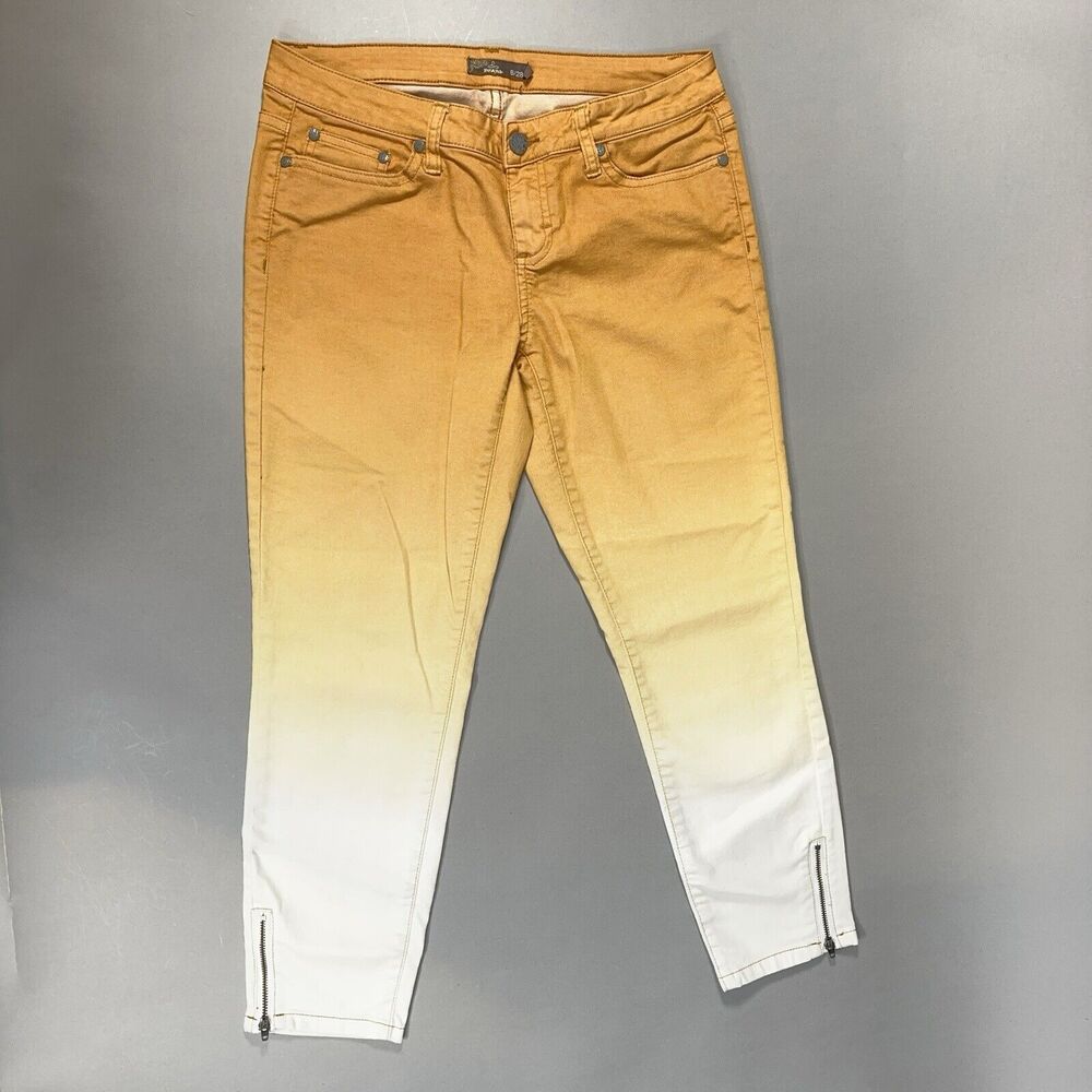 Prana Jett Capri Jeans Women's Size 6/28 Crop Ombre Yellow Skinny Ankle Zip